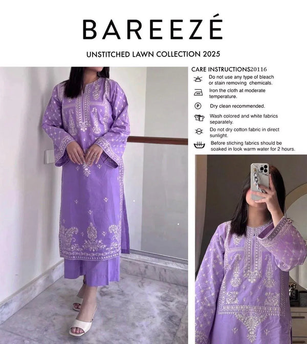 2-Piece Purple Embroidered Lawn Suit – Elegant Festive Ensemble