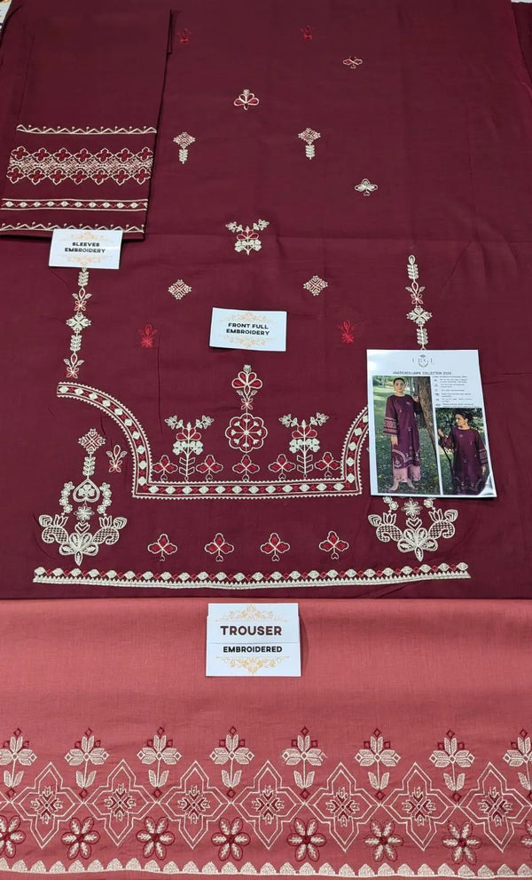 2-Piece Maroon Embroidered Lawn Suit – Elegant Festive Wear