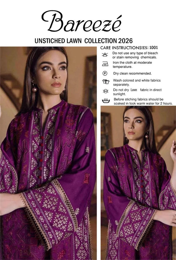 2-Piece Purple Embroidered Lawn Suit – Elegant & Sophisticated Style