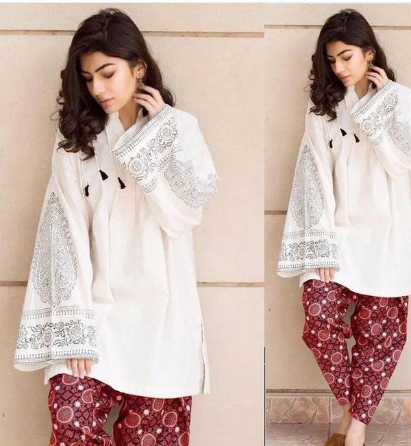 2-Piece Off-White Embroidered Lawn Suit – Elegant Festive Wear