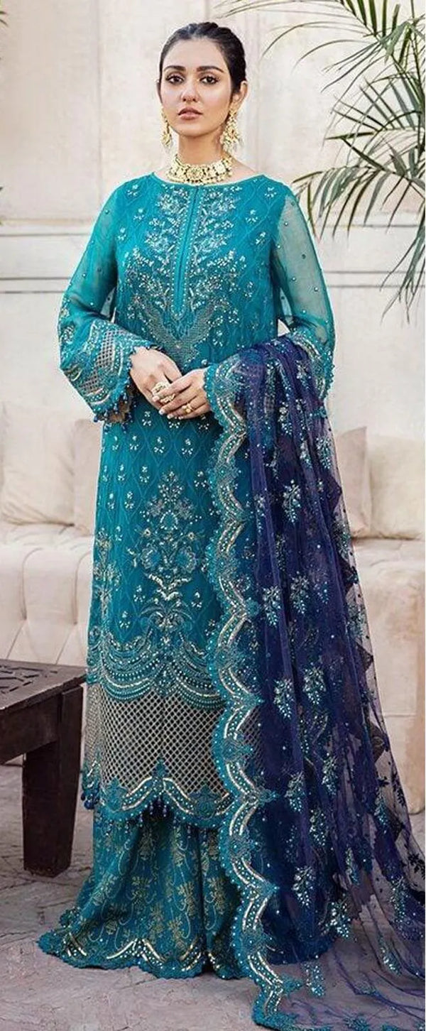 3-Piece Embroidered Lawn & Bamber Suit – Elegant Eid Collection