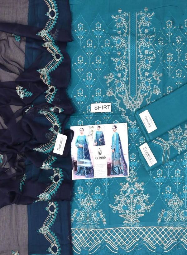 3-Piece Embroidered Lawn & Bamber Suit – Elegant Eid Collection