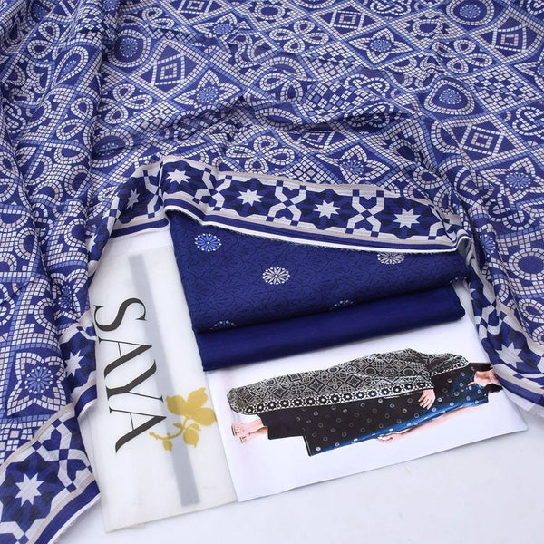 3-Piece Blue Printed Lawn Suit – Exclusive Eid Collection