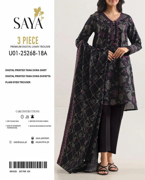 3-Piece Black Printed Lawn Suit – Festive Elegance
