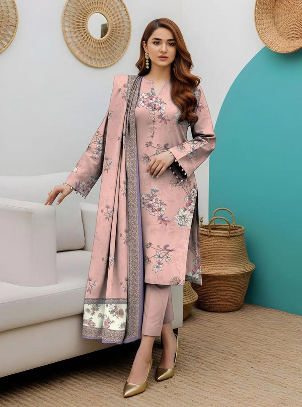 3-Piece Dobby Lawn Printed Suit – Elegant & Contemporary Collection