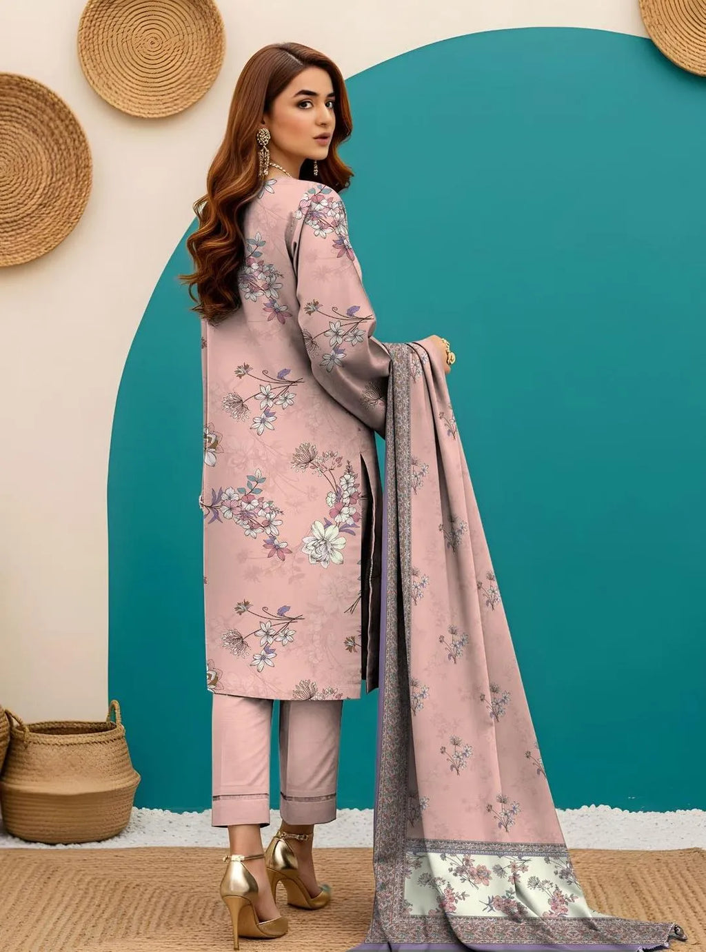 3-Piece Dobby Lawn Printed Suit – Elegant & Contemporary Collection