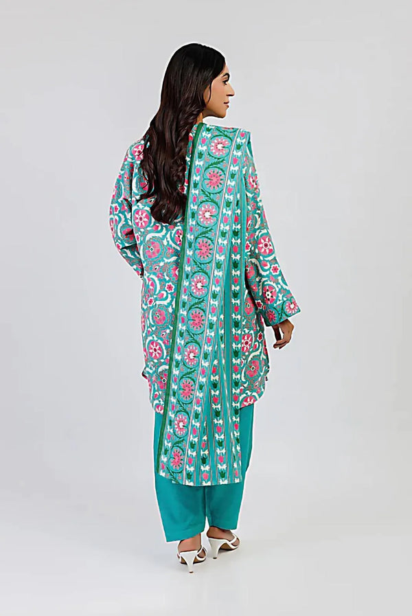 Azure Elegance – 3-Piece Printed Dobby Lawn Suit | Blue